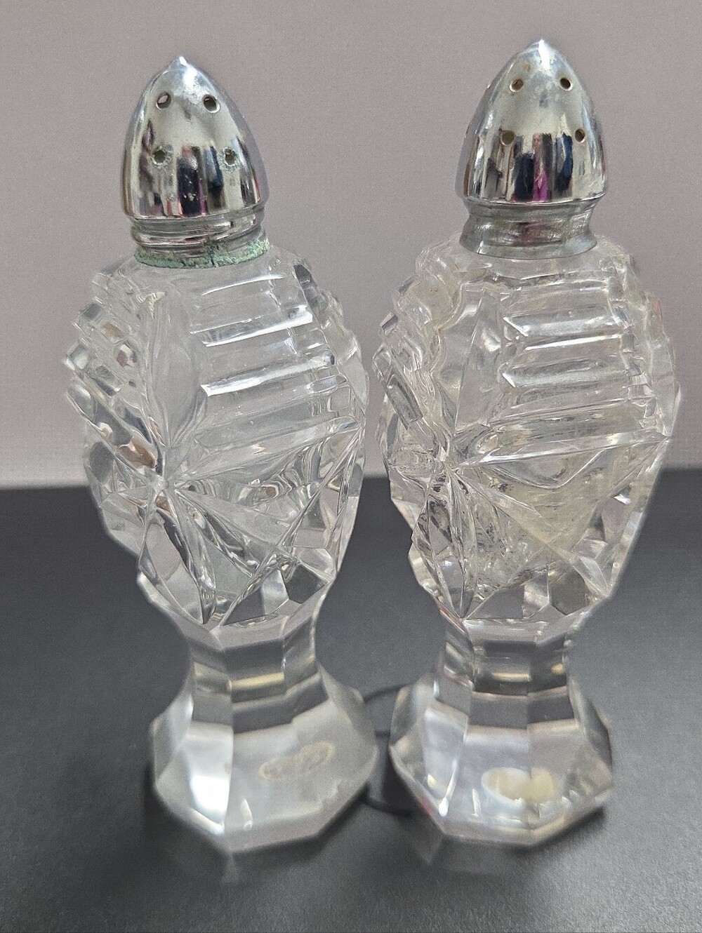 Cut Crystal Salt and Pepper Shakers - Clear Glass Made in Western Germany